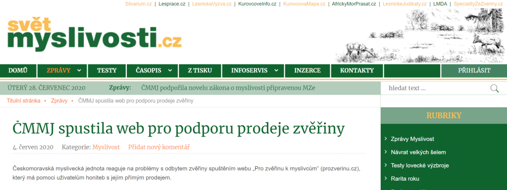 http://www.svetmyslivosti.cz/zpravy/cmmj-spustila-web-pro-podporu-prodeje-zveriny